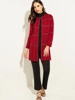 Heritage Fit Tweed Trim Windowpane Knit Duster|Misook Hot