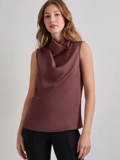 High Neck Draped Crepe de Chine Blouse|Misook Online