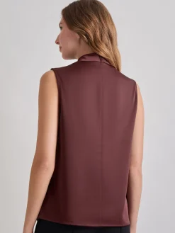 High Neck Draped Crepe de Chine Blouse|Misook Online