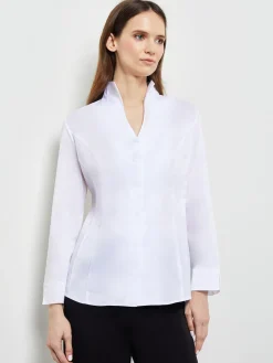 Hi-Neck Stretch Cotton Blouse|Misook Online