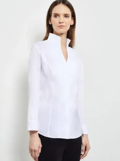 Hi-Neck Stretch Cotton Blouse|Misook Online
