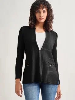 Inverted Notch Collar Tailored Knit Jacket|Misook Outlet