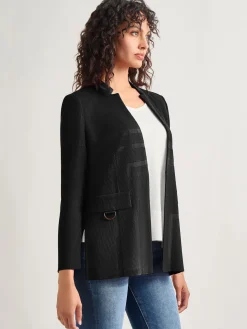Inverted Notch Collar Tailored Knit Jacket|Misook Outlet