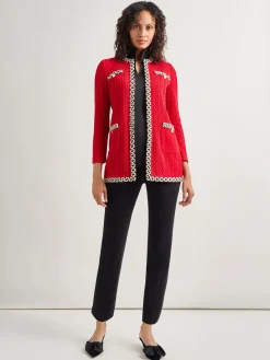 Jewel Neck Contrast Trim Cable Knit Jacket|Misook Discount
