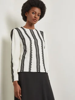 Lace Applique Woven Blouse|Misook Best