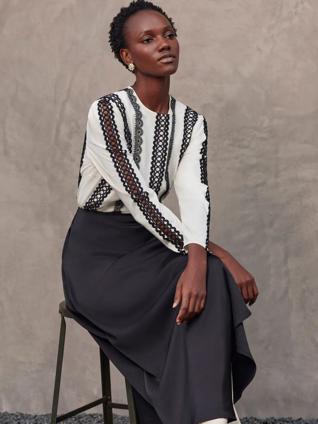 Lace Applique Woven Blouse|Misook Best