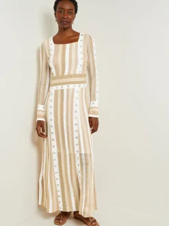 Maxi A-Line Dress - Multi-Stitch Grommet Detail Knit|Misook Online