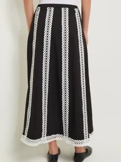 Maxi A-Line Skirt - Eyelet Trim Woven Twill|Misook Online