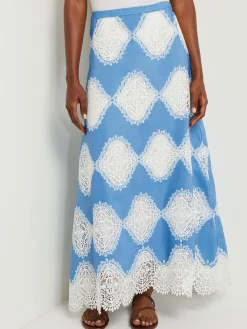 Maxi A-Line Skirt - Lace Inset Novelty Woven|Misook Clearance