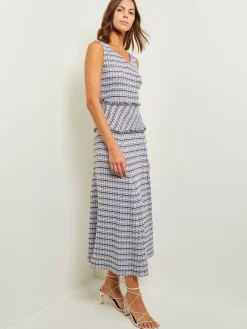 Maxi Drop Waist Dress - Fringe Trim Soft Tweed Knit|Misook Sale