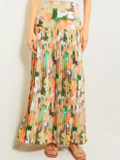 Maxi Drop Waist Skirt - Pleated Watercolor Woven|Misook Outlet
