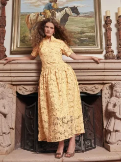 Maxi Pleated Drop Waist Dress - Floral Applique Woven|Misook Clearance