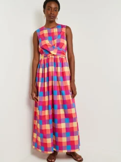 Maxi Tie Waist Dress - Plaid Cotton Blend|Misook Discount