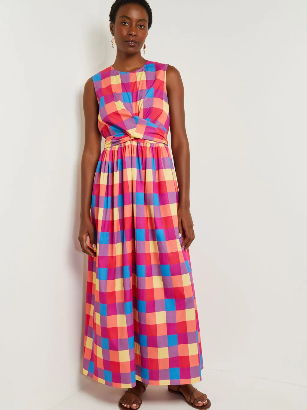 Maxi Tie Waist Dress - Plaid Cotton Blend|Misook Discount