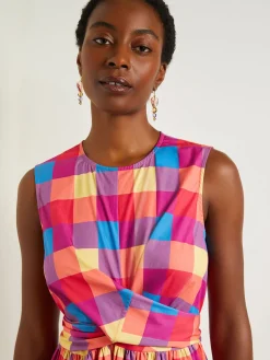 Maxi Tie Waist Dress - Plaid Cotton Blend|Misook Discount