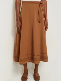 Maxi Wrap Skirt - Contrast Stitch Woven Twill|Misook Outlet