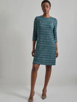Metallic Accent Tweed Knit Shift Dress|Misook Hot