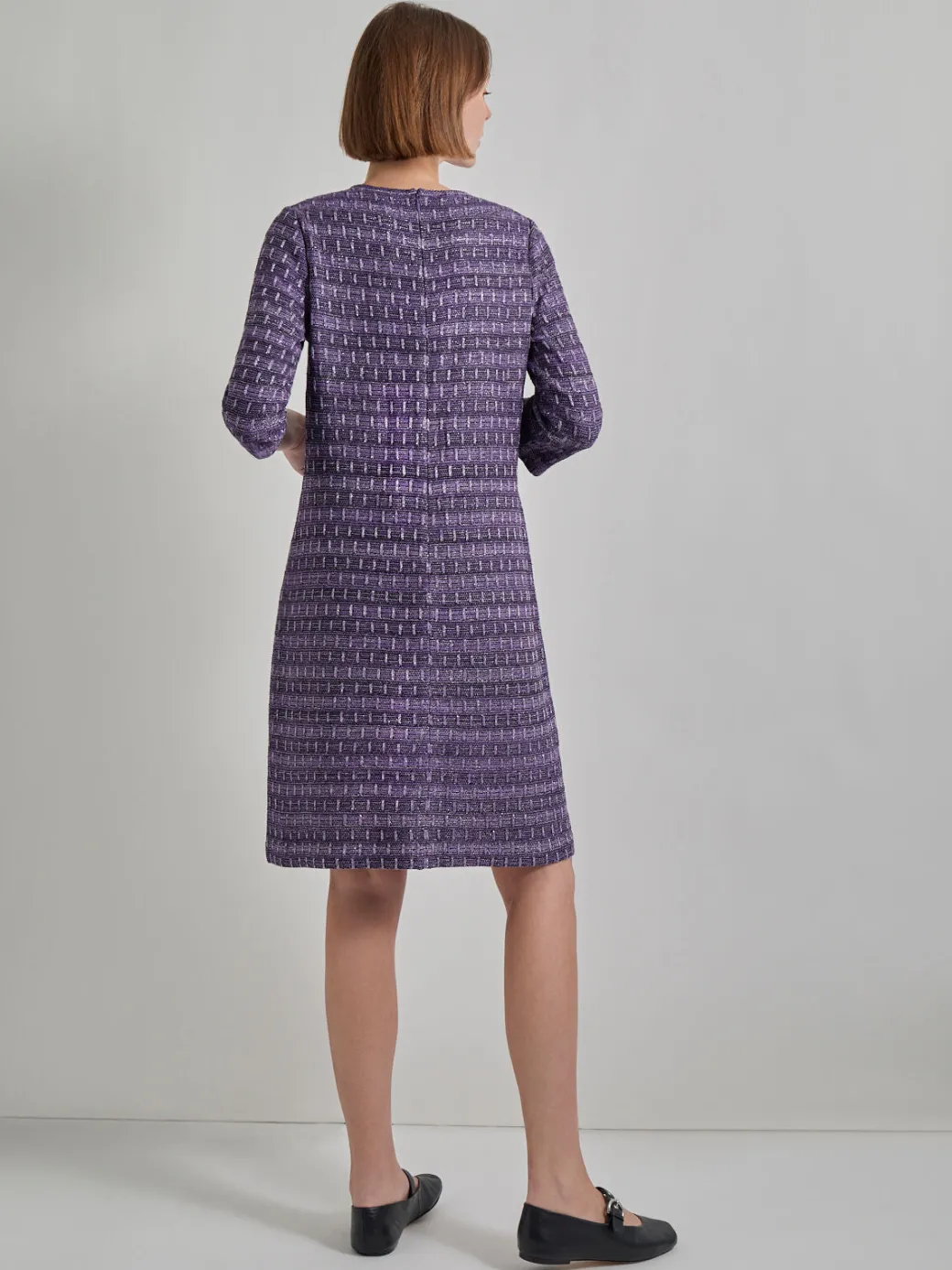 Metallic Accent Tweed Knit Shift Dress|Misook Hot