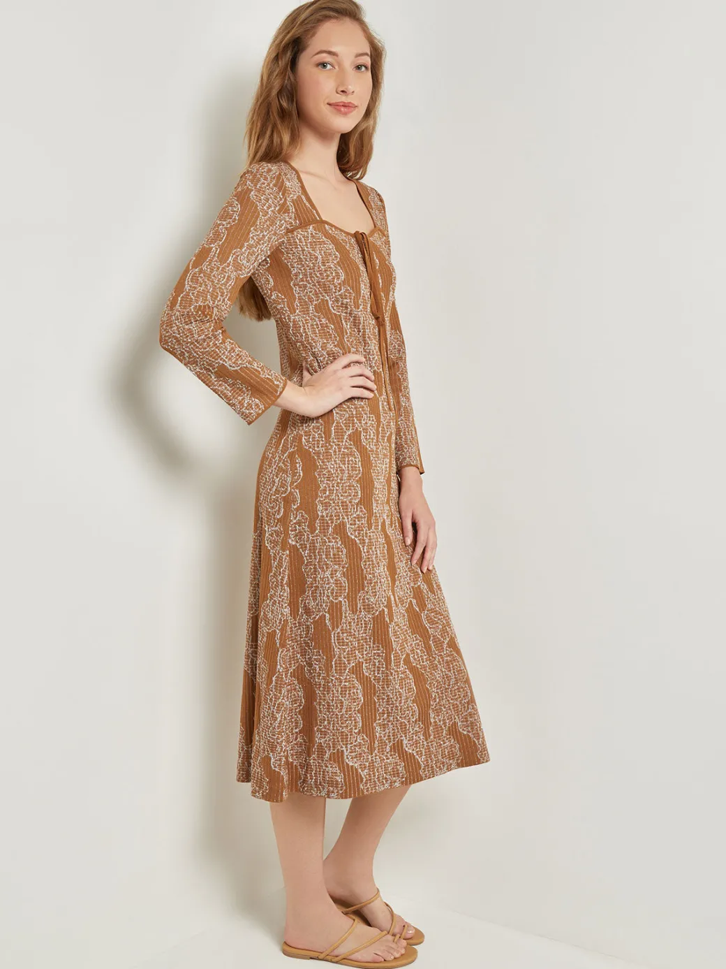 Midi A-Line Dress - Ribbed Lurex Jacquard Knit|Misook Discount