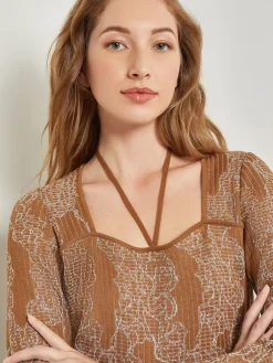 Midi A-Line Dress - Ribbed Lurex Jacquard Knit|Misook Discount