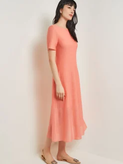 Midi A-Line Dress - Short Sleeve Burnout Knit|Misook Clearance