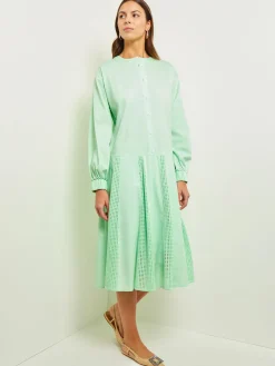 Midi Drop Waist Dress - Pointelle Stripe Mixed Media|Misook Discount