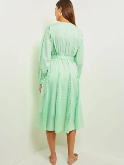 Midi Drop Waist Dress - Pointelle Stripe Mixed Media|Misook Discount