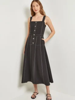 Midi Fit & Flare Dress - Button Front Woven|Misook Clearance