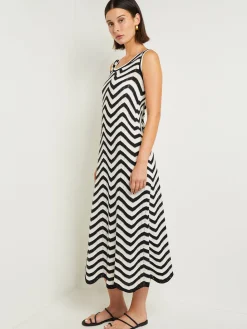 Midi Sheath Dress - Chevron Hem Intarsia Knit|Misook Outlet