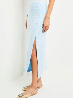 Midi Straight Skirt - Side Slit Tweed Knit|Misook Online