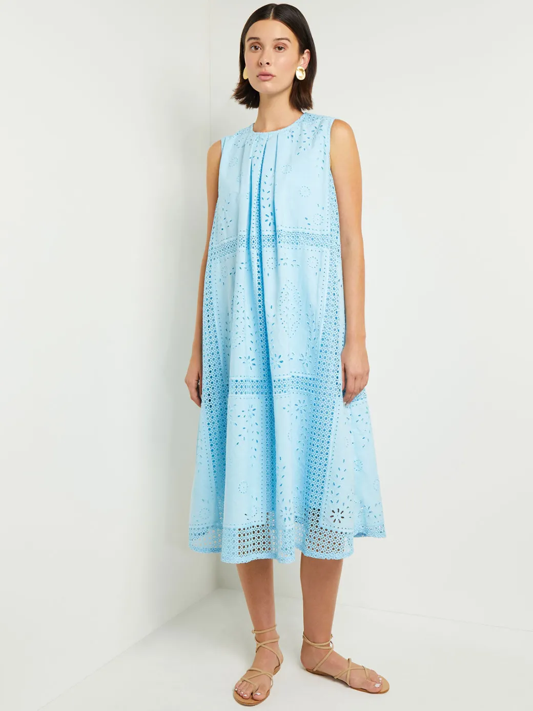 Midi Tent Dress - Sleeveless Eyelet Detailed Woven|Misook Best