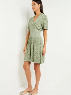 Mini Fit & Flare Dress - V-Neck Pleated Knit|Misook Hot