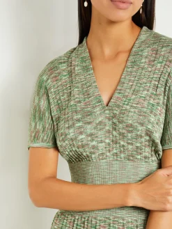 Mini Fit & Flare Dress - V-Neck Pleated Knit|Misook Hot