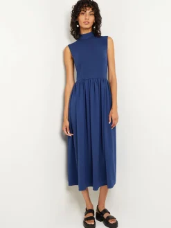 Mixed Media Fit-and-Flare Sleeveless Midi Dress|Misook Hot
