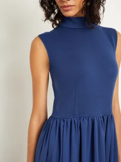 Mixed Media Fit-and-Flare Sleeveless Midi Dress|Misook Hot