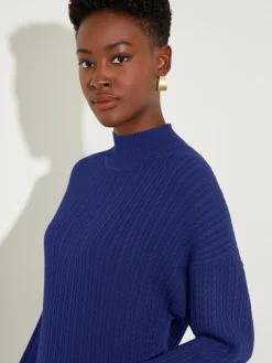 Mock Neck Soft Cable Knit Sweater Dress|Misook Sale