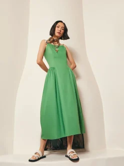 Modern Fit & Flare Cotton Maxi Dress|Misook Best