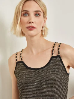 Modern Fit A-Line Curb Chain Double Strap Knit Mini Dress|Misook Clearance