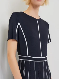 Modern Fit Contrast Stripe A-Line Soft Knit Dress|Misook Outlet