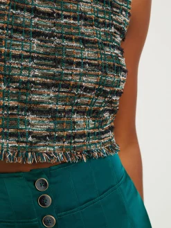 Modern Fit Cropped Tweed Knit Tank|Misook Clearance