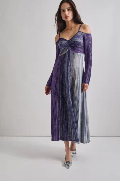Modern Fit Empire Shimmer Lurex Knit Maxi Dress|Misook Outlet