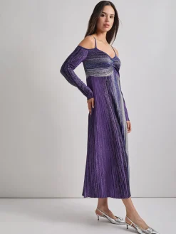 Modern Fit Empire Shimmer Lurex Knit Maxi Dress|Misook Outlet