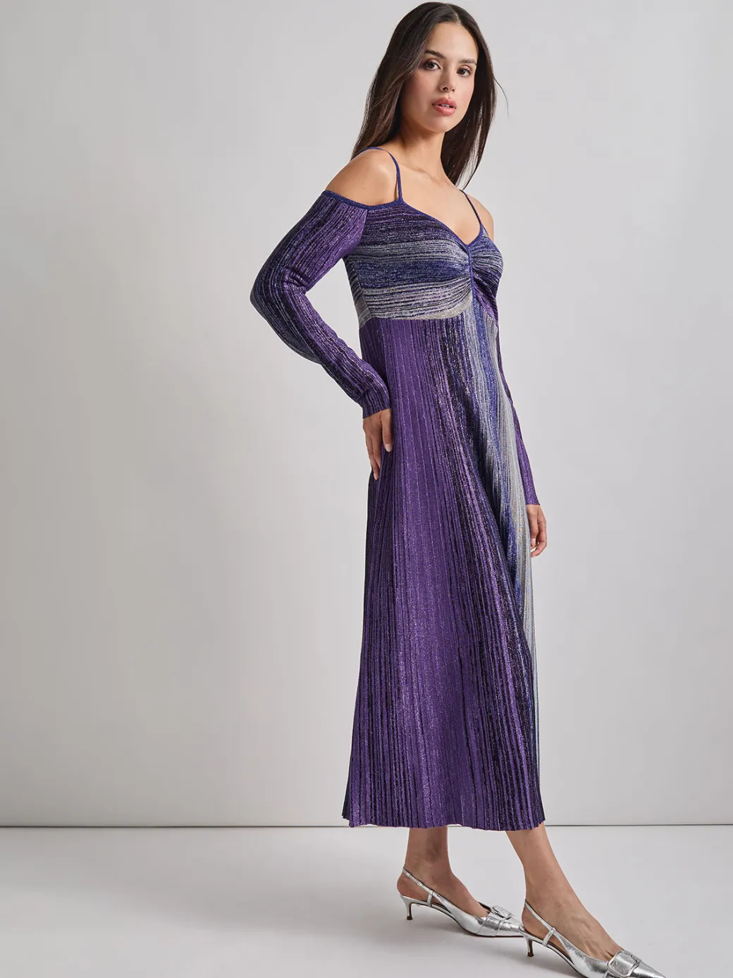 Modern Fit Empire Shimmer Lurex Knit Maxi Dress|Misook Outlet