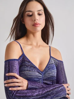 Modern Fit Empire Shimmer Lurex Knit Maxi Dress|Misook Outlet