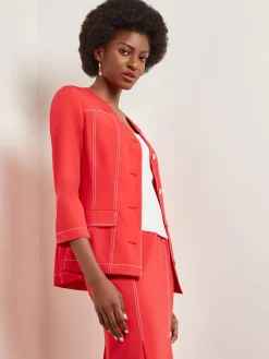 Modern Fit Jacket - Contrast Stitch Woven|Misook Online