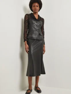 Modern Fit Lace & Vegan Leather Corset Jacket|Misook Sale