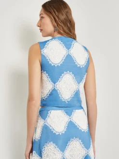 Modern Fit Lace Inset Woven Cropped Tank|Misook Clearance