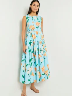 Modern Fit Maxi Drop Waist Floral Cotton Dress|Misook Fashion