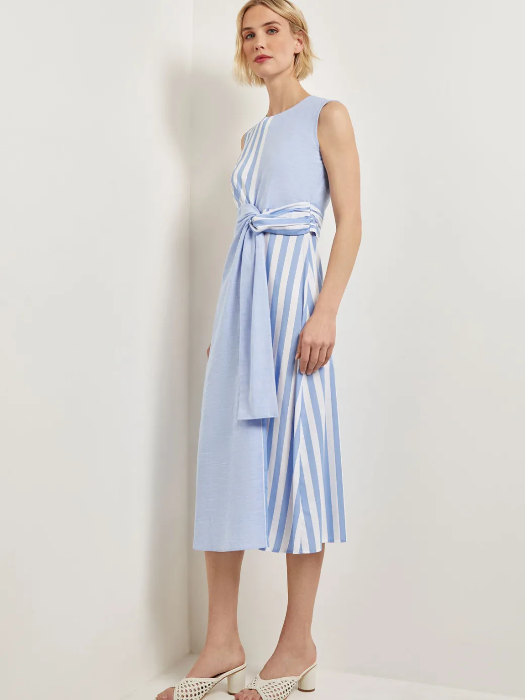 Modern Fit Midi A-Line Dress - Split Pattern Cotton|Misook Outlet