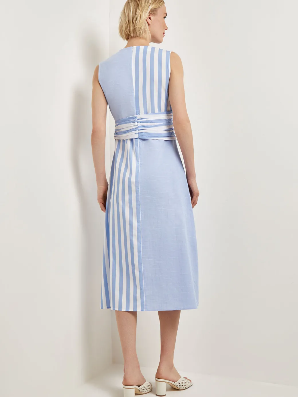 Modern Fit Midi A-Line Dress - Split Pattern Cotton|Misook Outlet